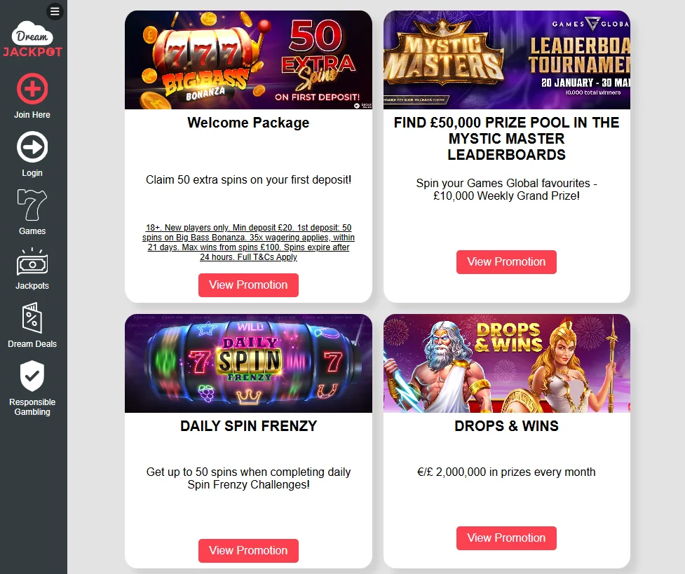 Dream Jackpot Casino Bonus Offer in the UK